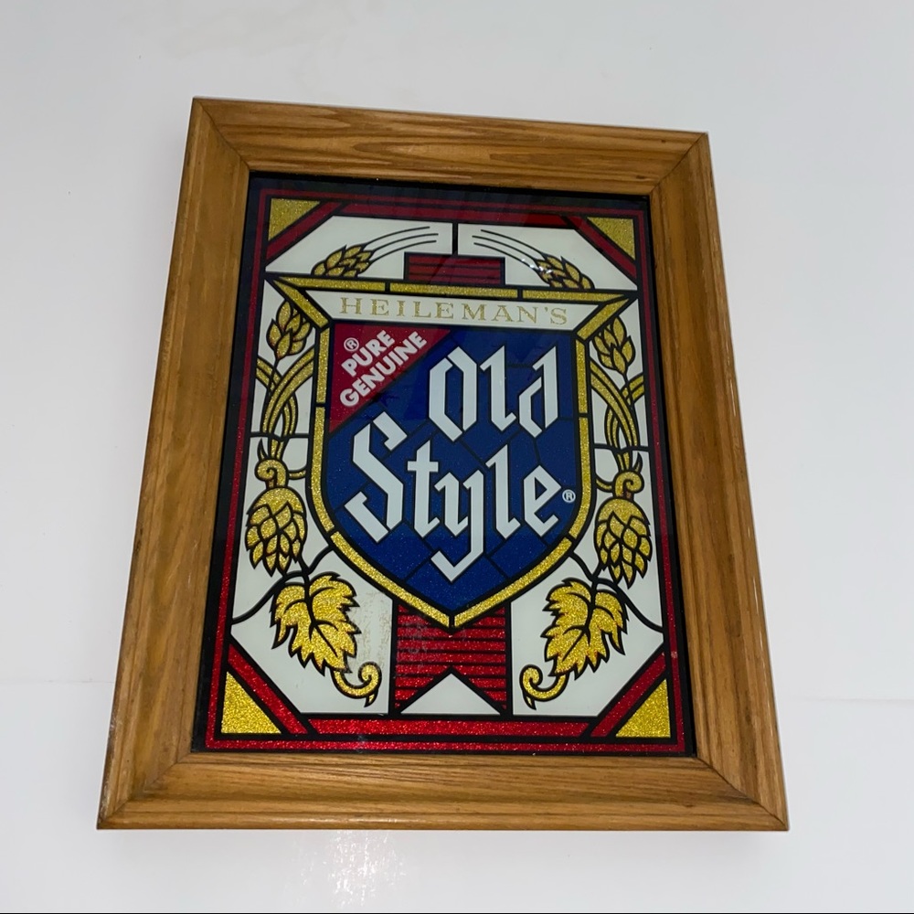 Vintage Old Style Beer mirror Sign Wooden Framed